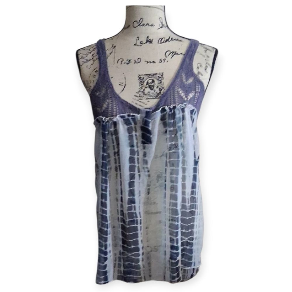 Free People Crochet Blue and White Tie Dye Sleeveless Top Small